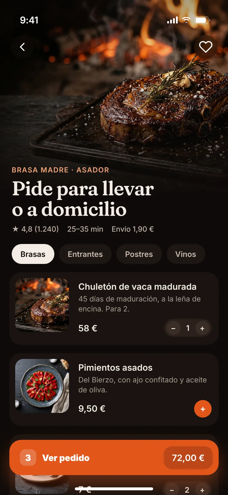 App de muestra Pídelo: Pedidos para el asador Brasa Madre
