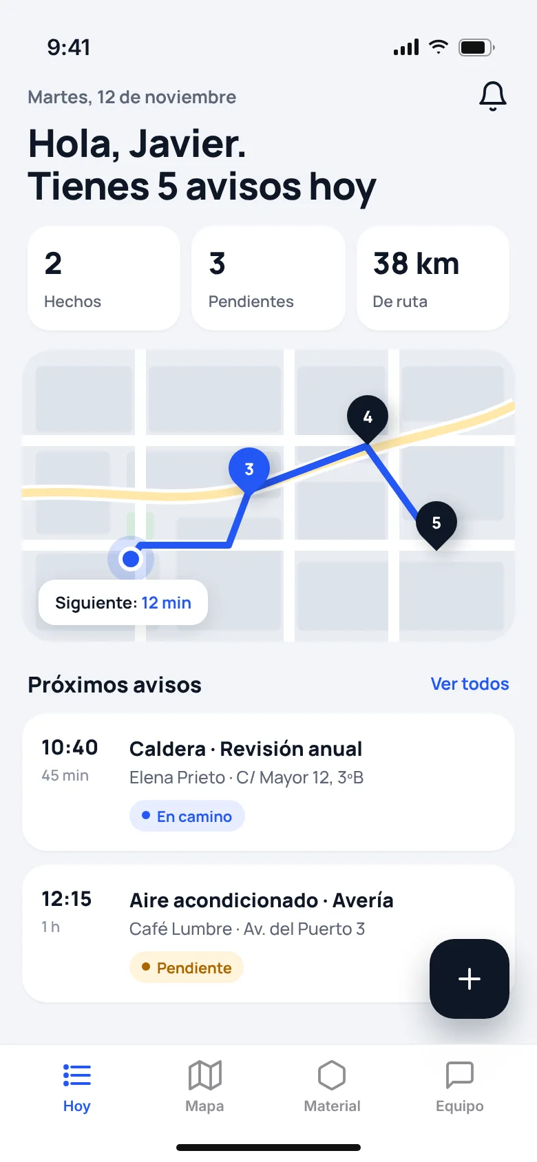 App de muestra RutaPro: Partes de trabajo para técnicos